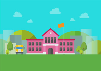 Fototapeta premium School building with urban landscape in background