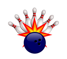 Abstract logo illustration of a bowling ball and bowling pins.