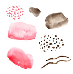 Watercolor abstraction. Pink and brown spots.