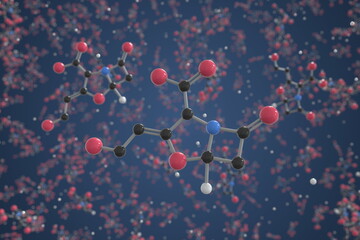 Clavulanic acid molecule. Ball-and-stick molecular model. Chemistry related 3d rendering