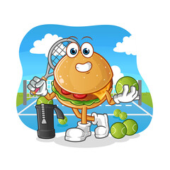 burger plays tennis illustration. character vector