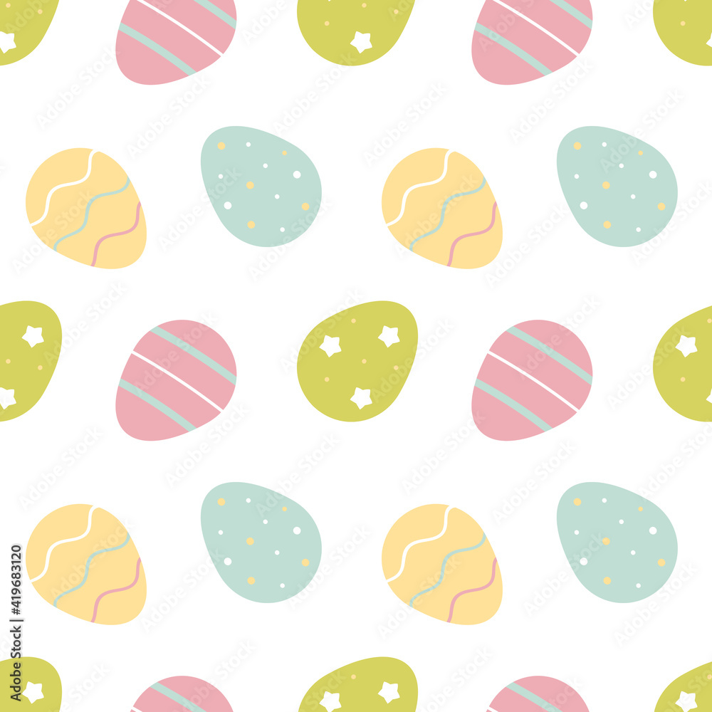 Wall mural pastel colors cute cartoon style easter eggs vector seamless pattern background.