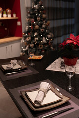 Christmas table decorated with Christmas tree