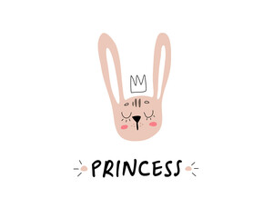 Bunny princess. Fairytale pretty glamour signs with little crown. For print, poster, inspiration. 