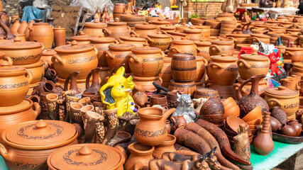 Traditional Georgian clay pottery for sale in the village of Shrosha