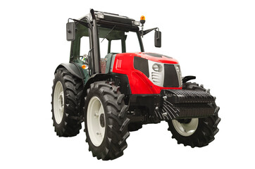 Red agricultural tractor isolated on a white background
