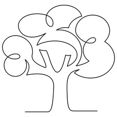 Tree, continuous line. Vector illustration, isolated on a white background.