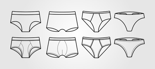 set of vector underwear icon logo line art illustration design, man and woman underwear pants logo design