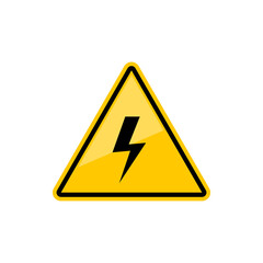 Electric hazard sign with lighting or thunder icon in yellow triangle. Vector high voltage sign, caution and danger warning symbol, shock hazard mark. Danger. Keep out. Lighting bolt arrow