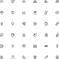 icon vector icon set such as: smoke, liquor, carrot isolated, seasoning, nigiri, beer glass, celebrate, table, cone, sushi, electrical, whiskey, break, pizza, french press, boil, martini, bean, soup