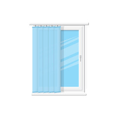 Vertical blinds on modern plastic window isolated shutters on cornice. Vector curtains, vertical roller blades flat panel. Windows treatments design, office interior blinds, louvers or jalousie