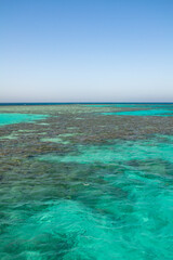 Fototapeta premium Red sea coral reef and blue sky. El Gouna, Egypt