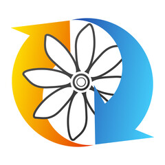 Fan and blue red arrows air conditioning design