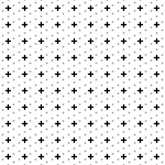 Square seamless background pattern from geometric shapes are different sizes and opacity. The pattern is evenly filled with black plus symbols. Vector illustration on white background