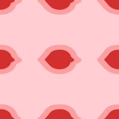 Seamless pattern of large isolated red lemon symbols. The elements are evenly spaced. Vector illustration on light red background