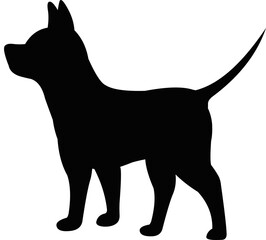 Vector emoticon illustration of a black silhouette of a dog