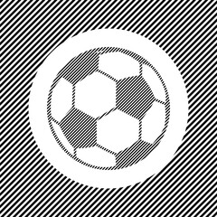 Naklejka premium A large football symbol in the center as a hatch of black lines on a white circle. Interlaced effect. Seamless pattern with striped black and white diagonal slanted lines