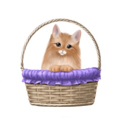 Fototapeta na wymiar cute kitten in the basket hand drawn illustration, clipart