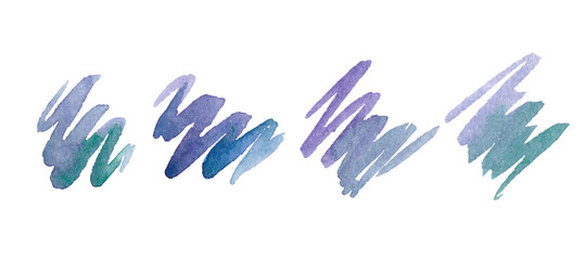 Hand drawn warecolor abstract blue stain, stroke set