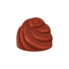 Choco sweets isolated chocolate candy with swirls. Vector sweet confectionery food, brown dessert with nougat, holiday treat, Belgian or Swiss choco. Candy with praline and ganache, sugary confection