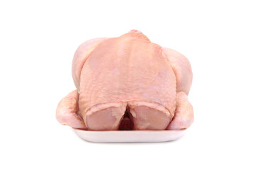 Raw fresh chicken on a tray isolated on white 