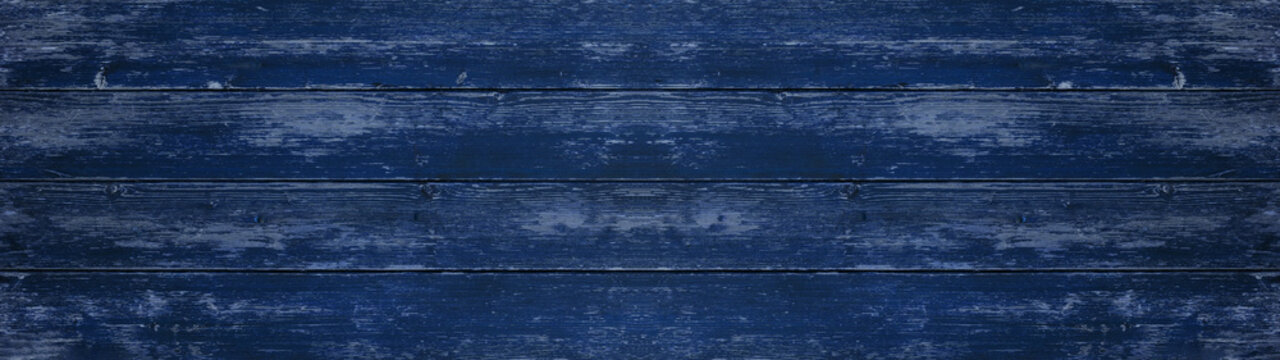 Abstract grunge old dark blue painted wooden texture - wood background panorama long banner	