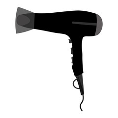 Hair dryer.  Black Hair dryer icon isolated on white background. Hairdryer sign. Hair drying symbol. Blowing hot air.
