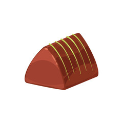 Pyramid shape chocolate candy isolated single treat. Vector dessert of sugar and cocoa, sweet food snack, triangle confection item. Homemade praline with brown glaze, triangular realistic candy