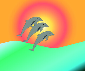 Fototapeta na wymiar dolphins on the background of the sea jump out of the water
