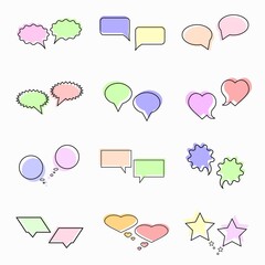 Empty multicolored speech bubbles. A set of many bright forms for replicas, advertising, and communication. Vector illustration