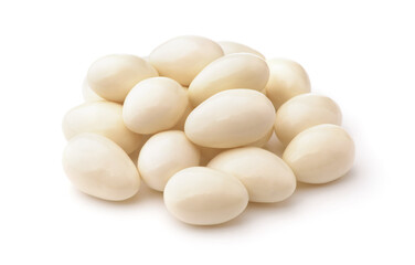 Heap of white chocolate covered almonds