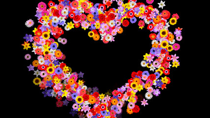 Colorful Sparkling Flowers 3D illustration.