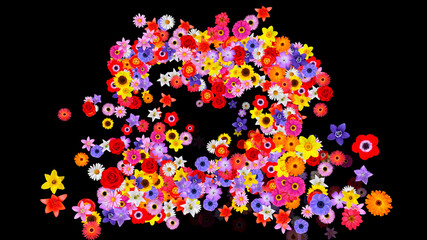 Colorful Sparkling Flowers 3D illustration.