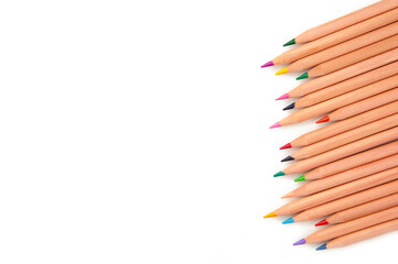 Fototapeta premium Colored pencils isolated on white background. Top view.