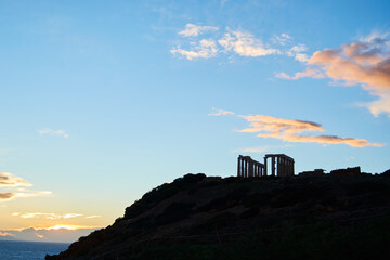 A silhouette of the temple of Poseidon
