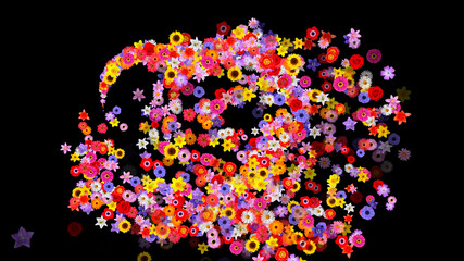 Naklejka na ściany i meble Colorful Sparkling Flowers 3D illustration.