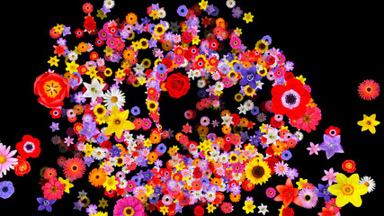 Colorful Sparkling Flowers 3D illustration.