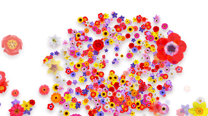 Colorful Sparkling Flowers 3D illustration.