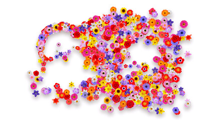 Colorful Sparkling Flowers 3D illustration.