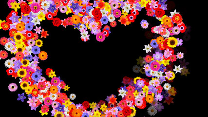 Colorful Sparkling Flowers 3D illustration.