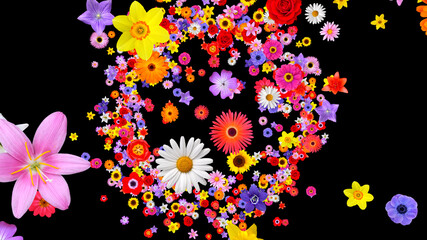 Colorful Sparkling Flowers 3D illustration.