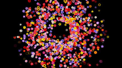 Colorful Sparkling Flowers 3D illustration.