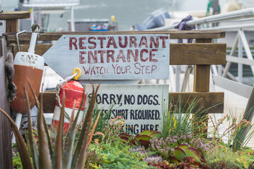 USA, Massachusetts, Cape Ann, Gloucester. Seafood restaurant sign