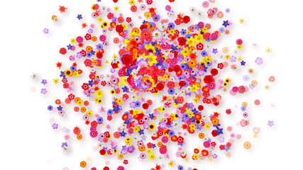 Colorful Sparkling Flowers 3D illustration.