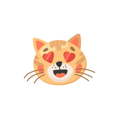 Lovely cat with hearts instead of eyes isolated cute animal head. Vector adorable kitten snout, Valentines day emoticon, symbol of love. Kitty snout or muzzle, happy feline emoji portrait