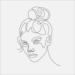 Woman minimal hand-drawn illustration. One-Line style drawing. 