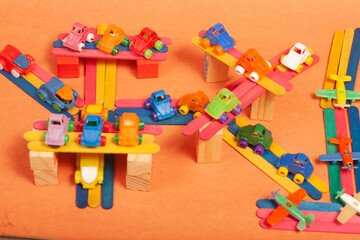 Naklejka premium colorful city toys cars and planes