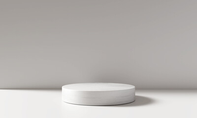 White product display podium in room with light of window background. 3D rendering	