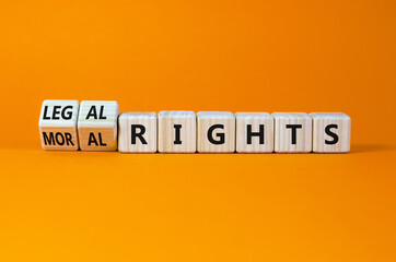 Moral or legal rights symbol. Turned wooden cubes and changed words moral rights to legal rights on...