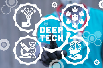 Medical concept of deep tech. Deep AI Robotic Innovative Medicine Technology.